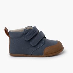 Botitas barefoot piel niños puntera reforzada Azul