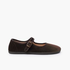 Merceditas mujer barefoot terciopelo hebilla Marrón