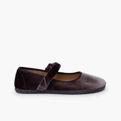 Merceditas barefoot terciopelo tira fruncida Gris