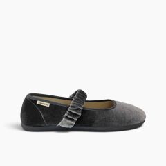 Merceditas barefoot terciopelo tira fruncida Gris