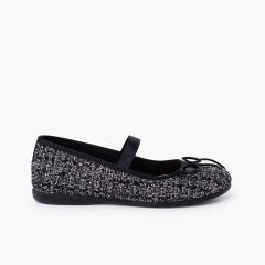 Merceditas elástico tweed brillo Negro