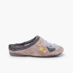 Zapatillas casa tipo zueco dibujo luna Gris