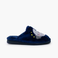 Zuecos casa pelito luna tallas altas Azul Marino