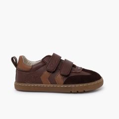 Zapatillas barefoot niños bandas laterales Marrón