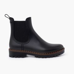 Botines lluvia mujer suela track tri Negro