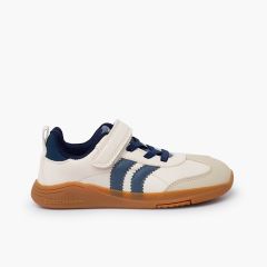 Deportivas Blanditos bandas tira adherente y cordones beige y azul