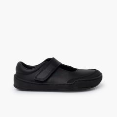 Merceditas colegiales barefoot piel niña Negro