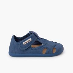 Sandalias barefoot niños lona cierre ancho Azul Jeans