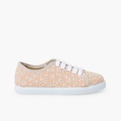 Zapatillas cordones niña flores Beige