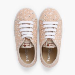 Zapatillas cordones niña flores Beige