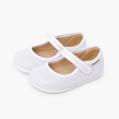 Merceditas barefoot lino brillo cierre adherente Blanco