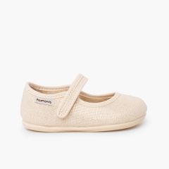 Merceditas barefoot lino brillo cierre adherente Champagne