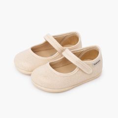 Merceditas barefoot lino brillo cierre adherente Champagne