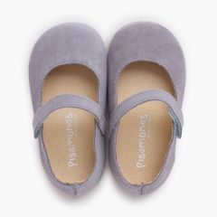 Merceditas barefoot serraje niña primeros pasos Azul Plomo