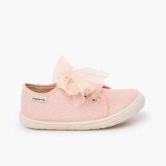 Zapatillas barefoot brillo lazo tul rosa peach