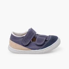 Sandalias barefoot piel niños doble tira Azul Marino