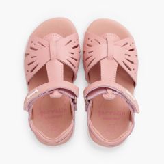 Sandalias barefoot niña mariposa piel Rosa