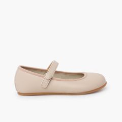 Merceditas Comunión barefoot tira adherente botón Beige