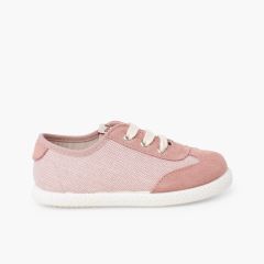 Zapatillas combinadas serraje cordones Rosa