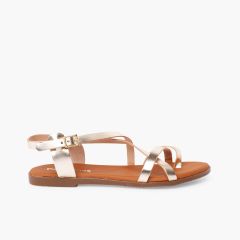 Sandalias dedo tiras finas niña y mujer Champagne