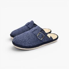 Zuecos casa fieltro hebilla flexibles Azul Marino
