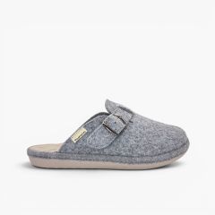 Zuecos casa fieltro hebilla flexibles Gris