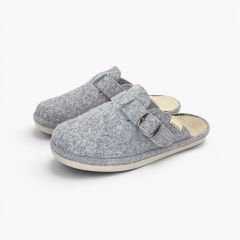 Zuecos casa fieltro hebilla flexibles Gris