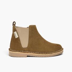 Botines serraje Chelsea elástico y cremallera Camel