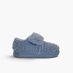 Zapatillas casa niños tira adherente borreguito Azul