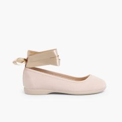 Bailarina Cintas Raso Cierre Pulsera Beige
