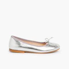 Bailarinas Niña Piel Manoletinas Colores Plata