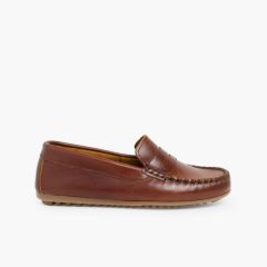 Mocasines Niño Cuero Antifaz Marrón