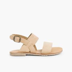 Sandalias Niña y Mujer Nobuck Tiras Anchas Beige
