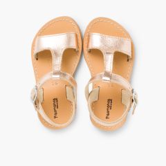 Sandalias Niña Piel Lisa Metalizada Bronce