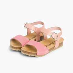 Sandalias Niña Napa y Serraje Cierre Hebilla Rosa