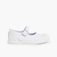 Zapatillas Lona Niña con Hebilla y Puntera de Goma Blanco