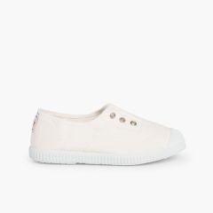 Zapatillas Lona Punta Goma Sin Cordones Blanco