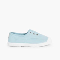 Zapatillas Lona Punta Goma Sin Cordones Celeste