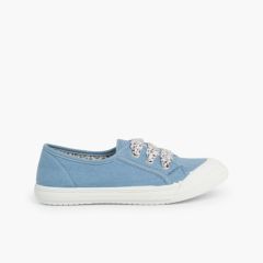 Zapatillas Tela Punta Goma Cordones Azul