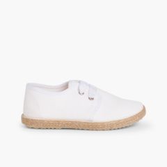 Zapato Blucher Piso Alpargata Efecto Raso Blanco
