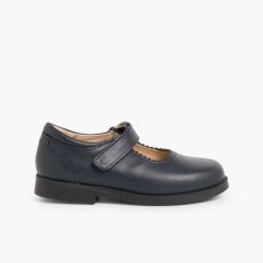 Zapatos Colegiales Merceditas Niña tira adherente    Azul Marino