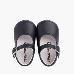 Badanitas Mercedita Bebé Piel Hebilla Azul Marino