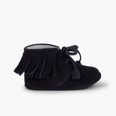 Botas Bebé Flecos tipo Indias con Cordones Azul Marino