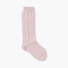 Calcetines Altos Perlé Calados  Rosa
