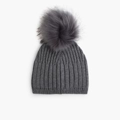 Gorro borla con pompón pelo  Gris
