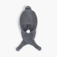 Gorro con Bufanda y Pompones Gris