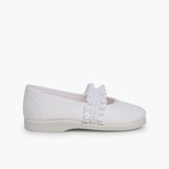Merceditas Niña Tira Elástica Puntilla  Blanco