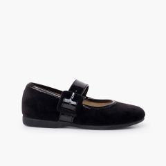 Mercedita terciopelo tira ancha tipo charol Negro