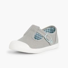Zapatillas Lona Niños Puntera Goma Tipo Pepitos Gris