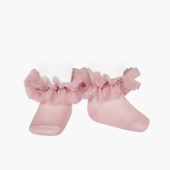 Calcetines tobilleros tira de tul fruncida  Rosa Palo